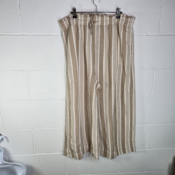 Madewell Smocked Hudson Pull On Crop Linen Striped Wide Leg Cropped Pants - Picture 4 of 8